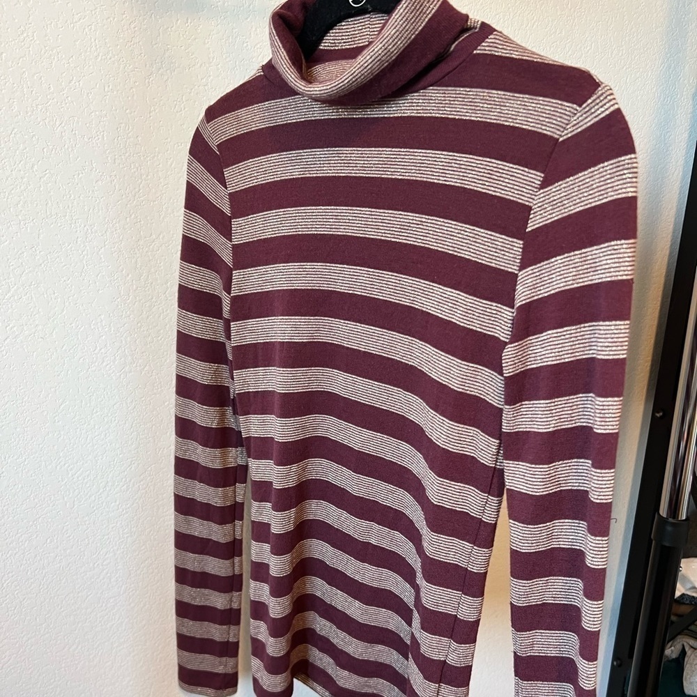 𝅺hollister Women’s Maroon and‎ Gold Turtleneck Size XS